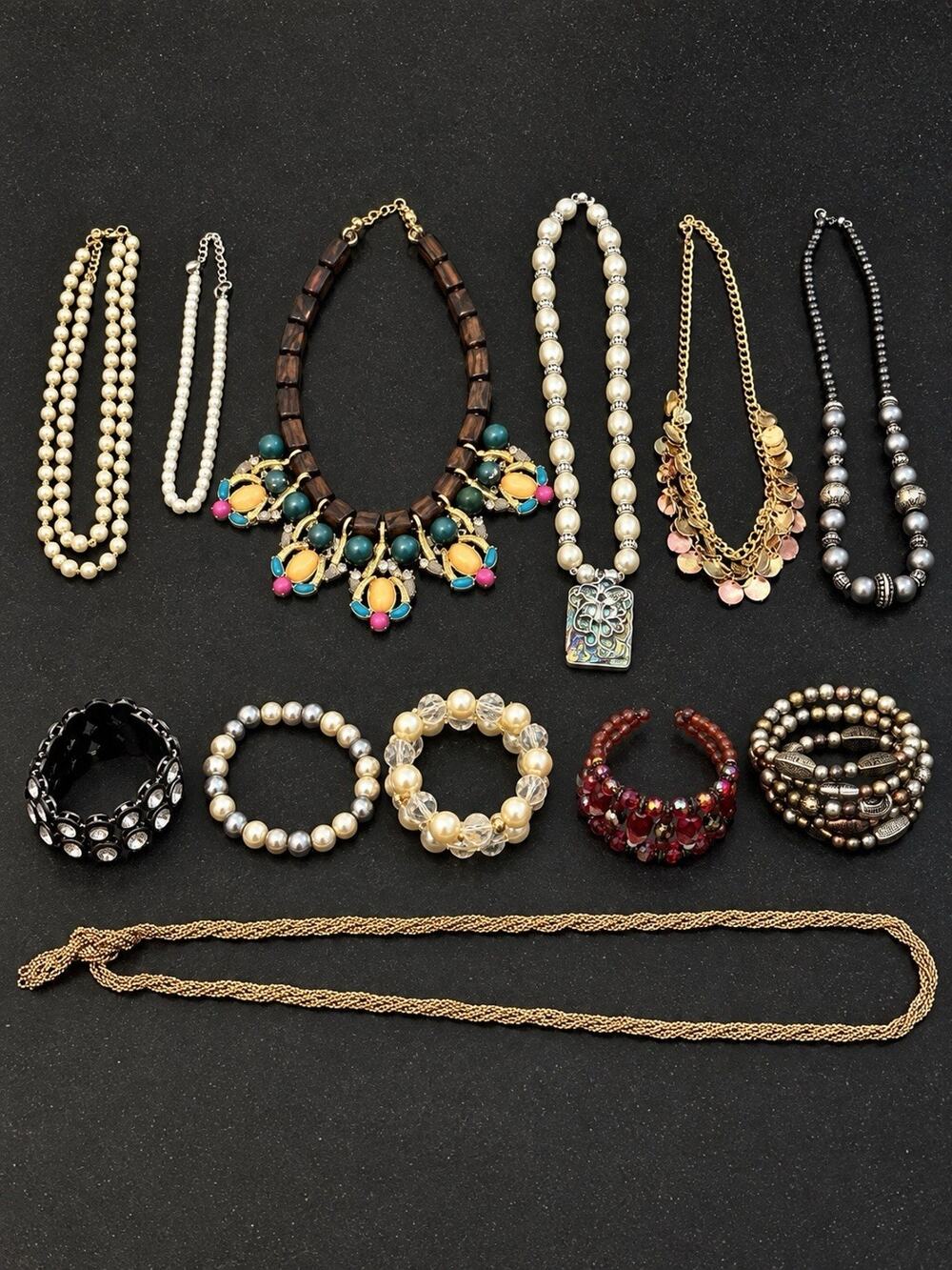 12 Pc Costume Jewelry Statement Necklaces Bracelets Pearls Beaded Cocktail Party